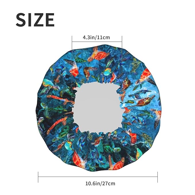 Sea Turtle Shower Cap For Women Adjustable Double Waterproof Layers Bathing Bath Cap Hair Protection Reusable Ladies Spa Salon Shower Hat