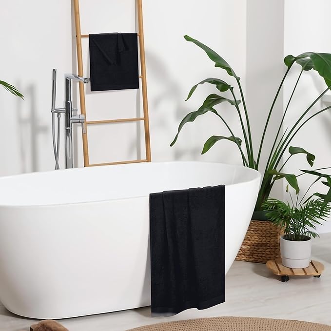 Ultra Soft 3 Pack Cotton Towel Set, Contains a Bath Towels 28x55 inch, a Hand Towels 16x24 inch & a Wash Coths 12x12 inch, Ideal Everyday use, Compact & Lightweight - Black, Medium