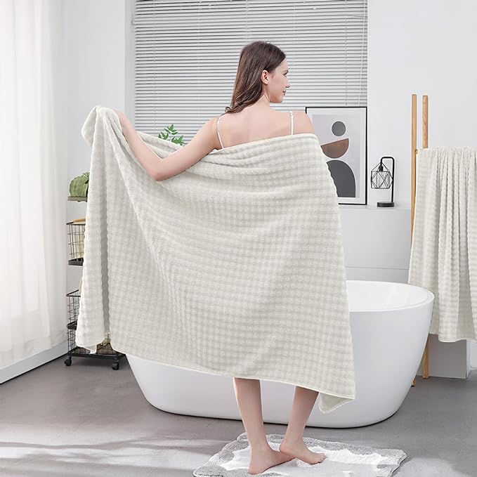 KBY Bath Towels Set of 2, Extra Large Bath Sheets 40X80 Inches,Quick Dry, Ultra Soft & Super Absorbent Oversized Bathroom Towel Sets for Adults, Gym, Spa, Pool & Hotel(Cream)