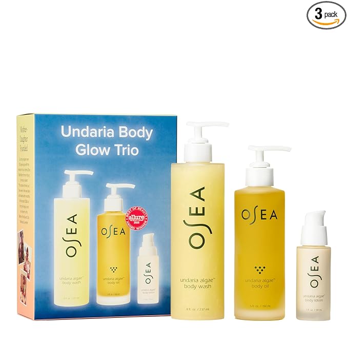 OSEA Undaria Body Glow Trio – Hydrating Body Care Gift Set Mother's Day Limited Edition – Full Size Body Oil, Wash & Travel Size Lotion