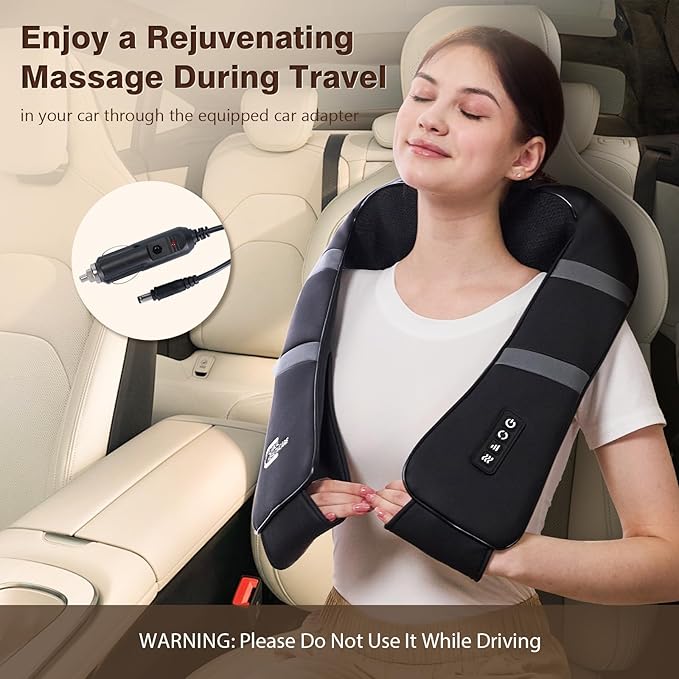 Neck Massager with Heat - Back and Neck Massager for Pain Relief Deep Tissue Shiatsu Kneading Massage Pillow, Neck and Shoulder Massager, Gifts for Men Women Mom Dad (Not Cordless)