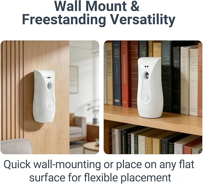 Automatic Air Freshener Dispensers (1-Pack) Timing Aromatherapy Diffuser for Bathroom, Office, Commercial & Home, Wall Mounted or Freestanding, White