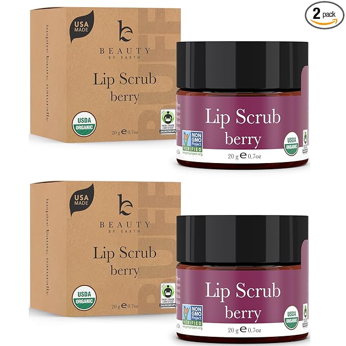 USDA Organic Lip Scrub Berry - USA Made with Natural Ingredients, Moisturizing Scrub Exfoliator for Dry Lips, Lip Sugar Scrubber Exfoliator for Smooth Lips, Small Beauty Gifts