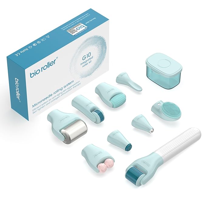 10 In 1 roller kit Face Massager Jade Ice Roller Microneedling Derma Rolling System Facial Cleaning Brush With Travel Case