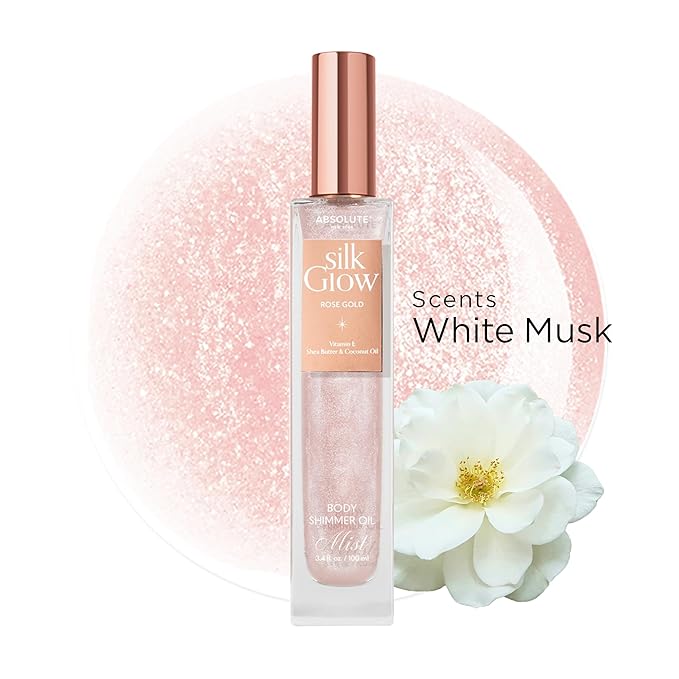 Absolute New York - Silk Glow Shimmer Mist Glow, Radiant, Shimmer Body & Face & Hair, Shea Butter, Coconut Oil, Vitamin E (SBGS03 Champagne Gold Mist, 3.4 fl oz)