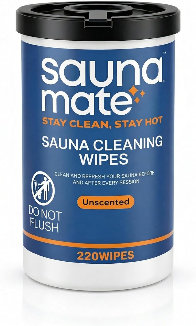 Sauna Cleaning Wipes, 220 Count, Unscented Disposable Sauna Wipes, Cleans Sweat, Oil & Grime Between Uses, For Sauna Benches & Backrests, Home, Gym & Commercial Use