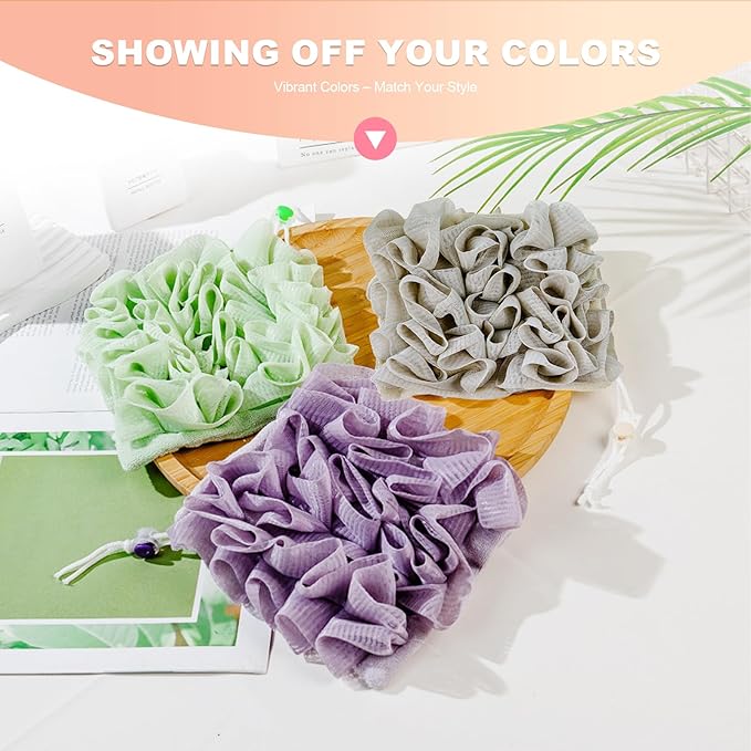 3-Pack Bar Soap Loofah Pouch, 2-in-1 Loofah Washcloth Combo with Soap Pocket, Rich-Lather Shower Sponge for Exfoliating, Home Gym Travel