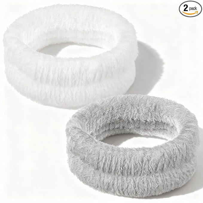 2Pcs Spa Headband, Make Up Headband Hair Head Band for Face Washing Hair Bands Men Absorbent Elastic Skin Care Head Band Wrap for Women Yoga Sports Shower Exercise (Gray, White)
