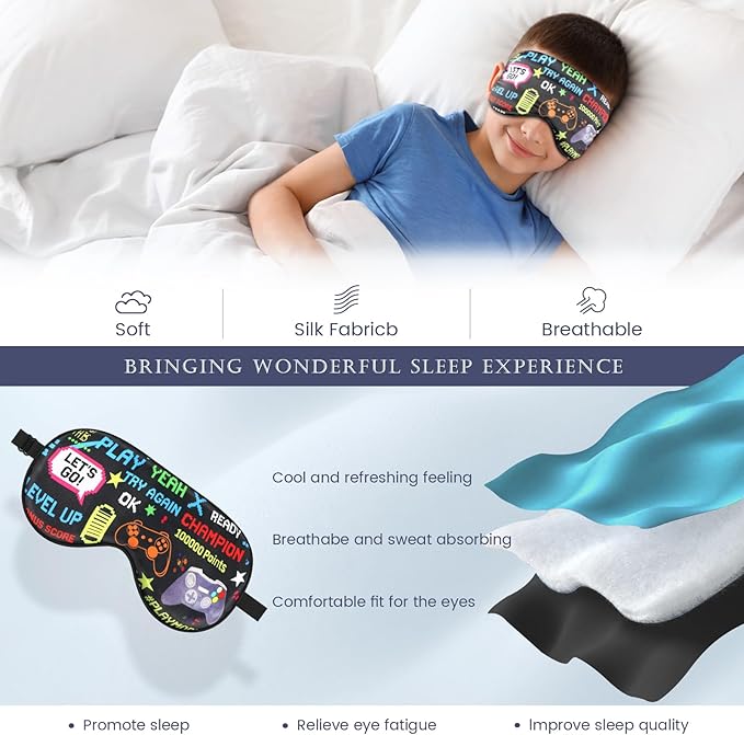 2 Pcs Boys Sleep Eye Mask, Guys Blackout Sleeping Silk Mask for Kids Adult Children's Travel Eye Mask Eye Cover Blindfold for Game (2 Pcs Game Mask - Style 9)