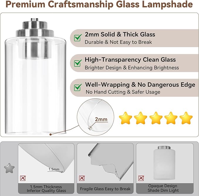 VerRon 4-Light Bathroom Light Fixtures, 27" Brushed Nickel Modern Vanity Lights Over Mirror with Clear Glass Shades, Classic Wall Light Fixture for Mirror Living Room Cabinet Bedroom Porch