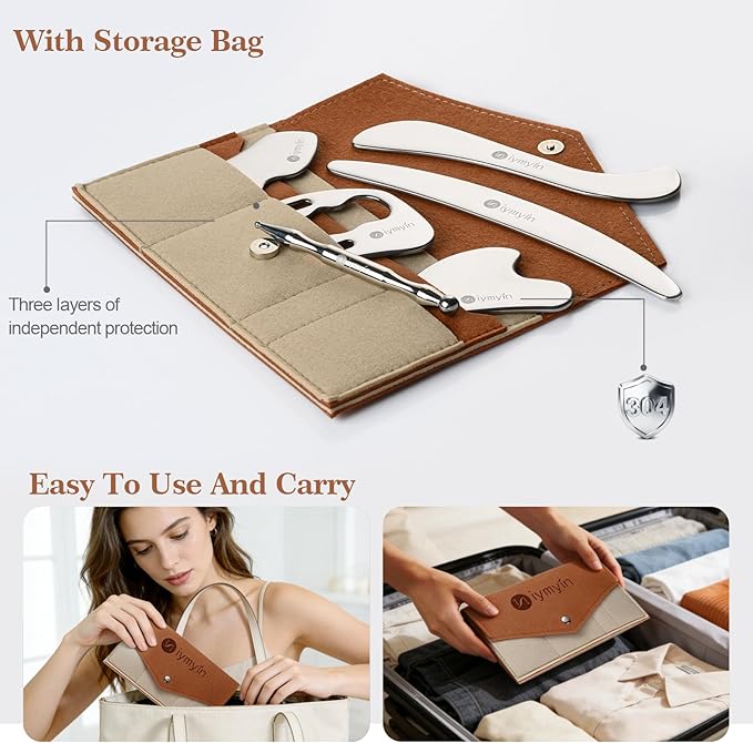 6-in-1 Stainless Steel Muscle & Fascia Scraper Tool Set, for Body Skin Massage and Sore Muscles, Myofascial, Iastm Tools, Soft Tissue Mobilization Tools, Full Body Gua Sha Kit, Gift-for Her