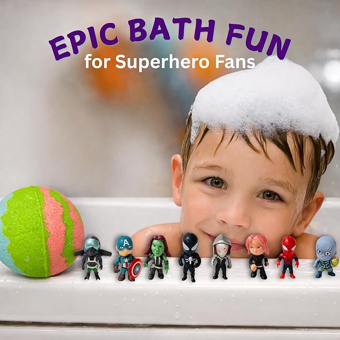EvolutionUSA 1pc Green Epic Superhero Bath Bombs for Kids – Super Hero Bath Bomb Toy Inside, Lush Childrens Bath Bomb, Organic Bathbomb with Surprise, Superhero Bath Fizzer Christmas, Birthday, Easter