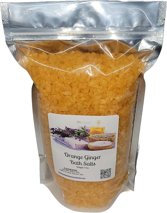 Bath Salts | 4lb Bag (64oz.) | Choose Your Scent | Epsom Salt | Sea Salt| Bathing | Body Care | Beauty | Relaxation | Spa | Pedicure | Manicure | Soak (Orange Ginger)