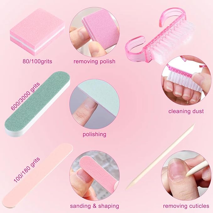 Fcozpjk Disposable Manicure Kit Basics 5PCS Nail Kit, Mini Nail Files Buffers Bulk Handle Grip Brush Orange Wood Stick Individually-Packed Pedicure Set for Fingernails Toenails Salon Supplies 5 Packs
