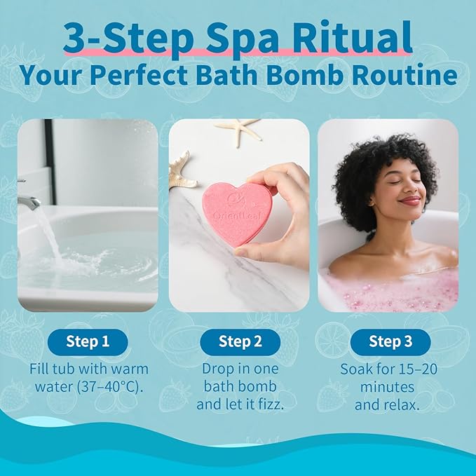 ORIENTLEAF Bath Bombs for Women, Stocking Stuffers, Bath Bombs Fruit Scented Strawberry, Orange, Coconut, 6 x 2 oz