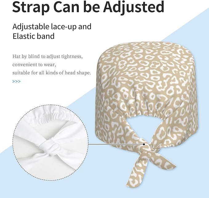 Scrub Cap for Women and Men Boho Black Leaf Pattern Adjustable Breathable Sweatband Hat for Work Kitchen Spa Shower Daily Use