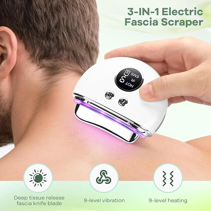 Electric Fascia Blaster & Muscle Scraper Tool with Heating and Vibration - for Deep Tissue, Cordless Gua Sha Massage Tool,Myofascial Release, Portable Facial & Body Skin Care Massager