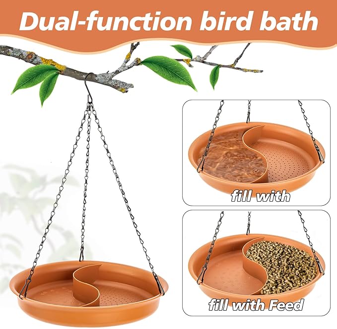 CARGEN Hanging Bird Bath for Outdoors - Hanging Bird-Feeder BirdBath Bowl Water Feeder for Garden Plate Tray BirdBath Tray Water or Seed