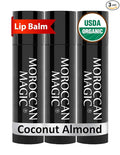 Moroccan Magic Organic Coconut Almond Lip Balm 3 Pack | Ultra-Hydrating Argan & Essential Oil Lip Moisturizer + Vitamin E | Natural Chapstick for Dry Lips | Smooth, Non-Toxic | Organic Lip Balm