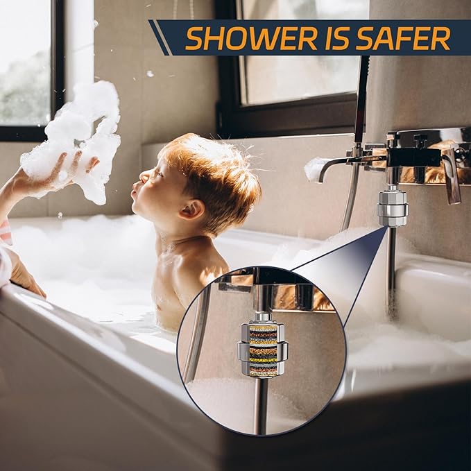 Shower Filter, EMBATHER 20 Stage Shower Head Filter for Hard Water Remove Chlorine/Fluoride/Heavy Metals,High Output Shower Softener Filter for Hair, 1 Cartridge –Polished Chrome