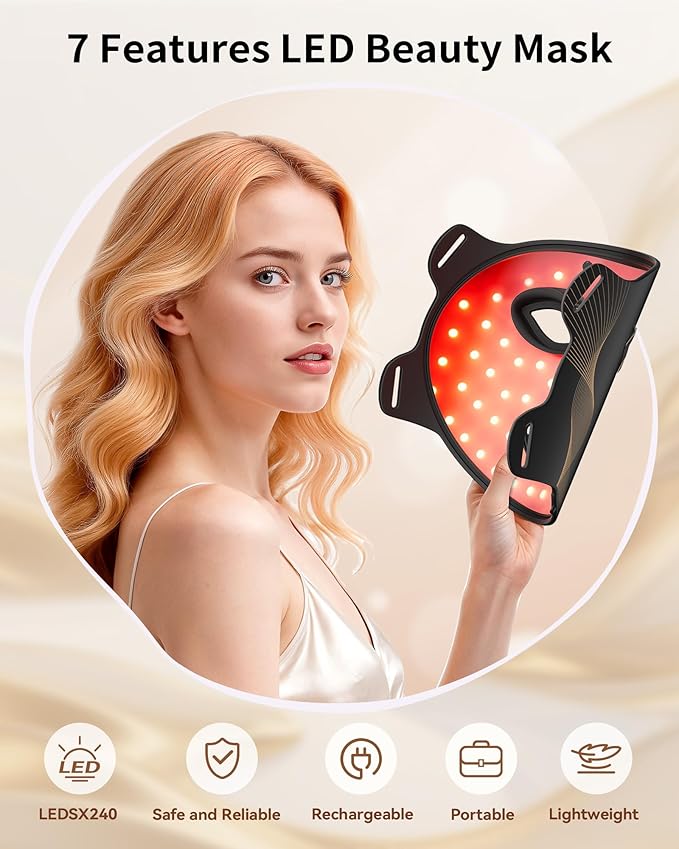 Red Light Therapy for Face, LED Light Therapy Mask Skin Care Mask & Neck, LED Red & NIR Light Therapy Wavelength for Home Use, Working Travel Yoga Sleep