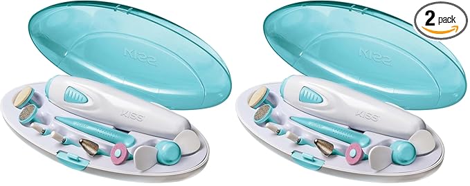 KISS Power File to Go Battery Powered Mani/Pedi Tool Professional Nail Care with 8 Attachments & Storage Case, Shape, Clean, and Polish Nails (Pack of 2)