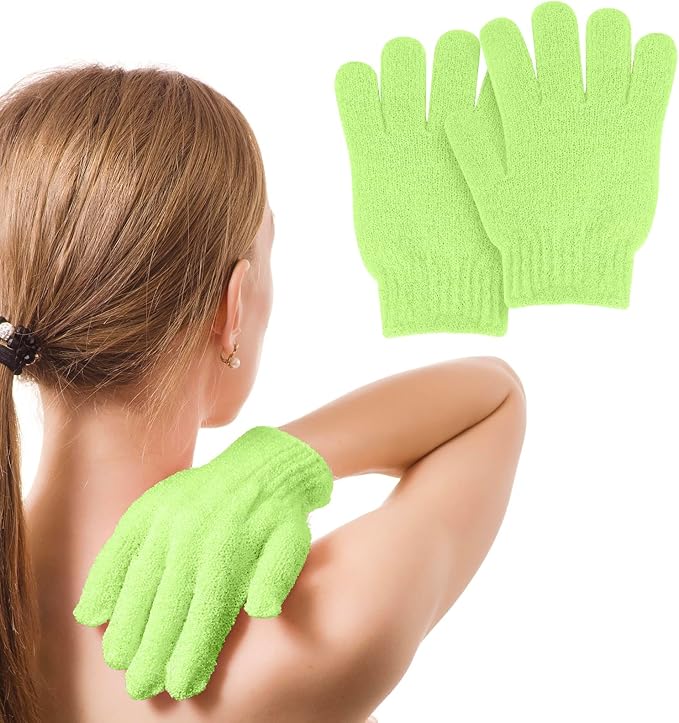 MOLOPPO 2 PCS Exfoliating Glove, Scrub Gloves Exfoliating, loofah, Body Exfoliator, Bath Gloves（Green）