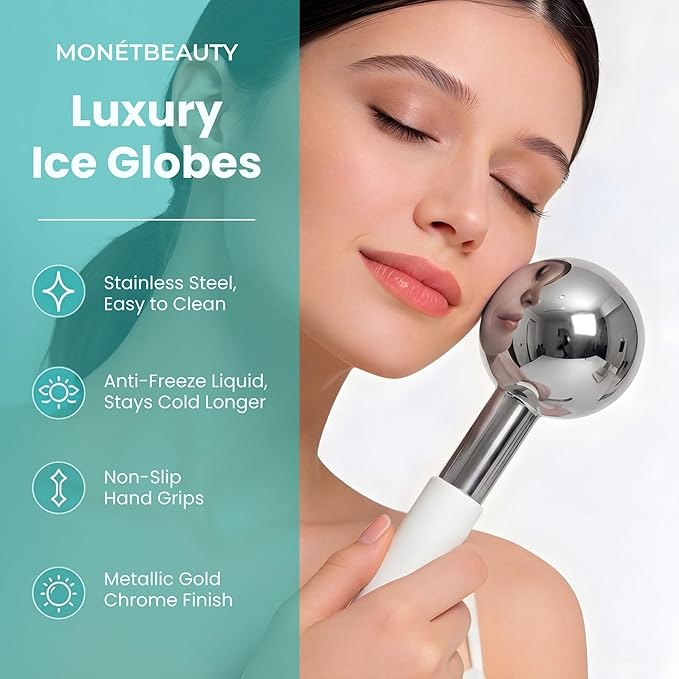 MonétBeauty Stainless Steel Ice Globes for Facials (Silver), Durable Cryo Globes Instantly Reduce Puffiness, Tighten Pores and Sinus Relief, Face Globes for Facial Massages and Daily Beauty Routines