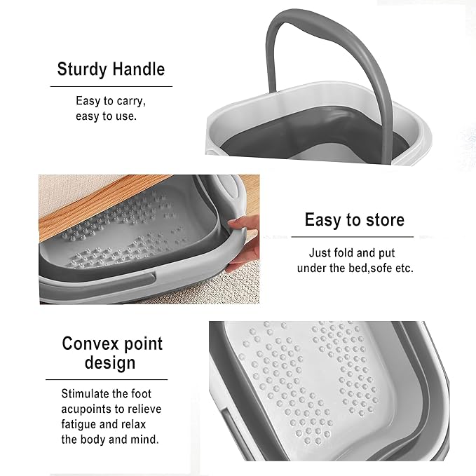 MontNorth Collapsible Foot Soak Tub with Handle,4 Gallons/15L Multifunction Foldable Foot Bath Basin with Massage Acupoint,Plastic Foot Bucket for Soaking Feet,Grey