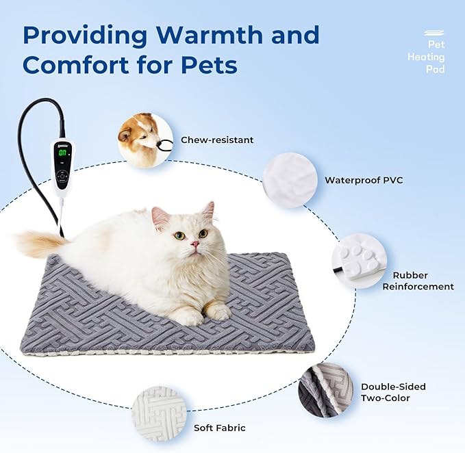 ZOMISIA Large Dog Heating Pad 35x24 Inch - 11 Adjustable Temperature and 25 Timer Options, Heated Dog Bed Indoor Waterproof with Chew-Resistant Cord for Large Dogs