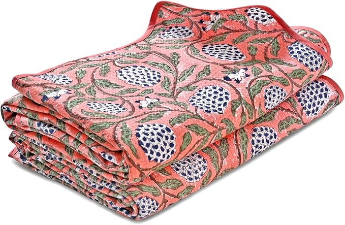 Ridhi Block Print Dark Salmon Cotton Spa/Beach Towel 27"x54" Set of 2 Handmade Bath Towel, Quick Dry Turkish Style Bath, Soft Absorbent Luxury Towel for Home, Gym & Spa, Boho Bathroom Décor