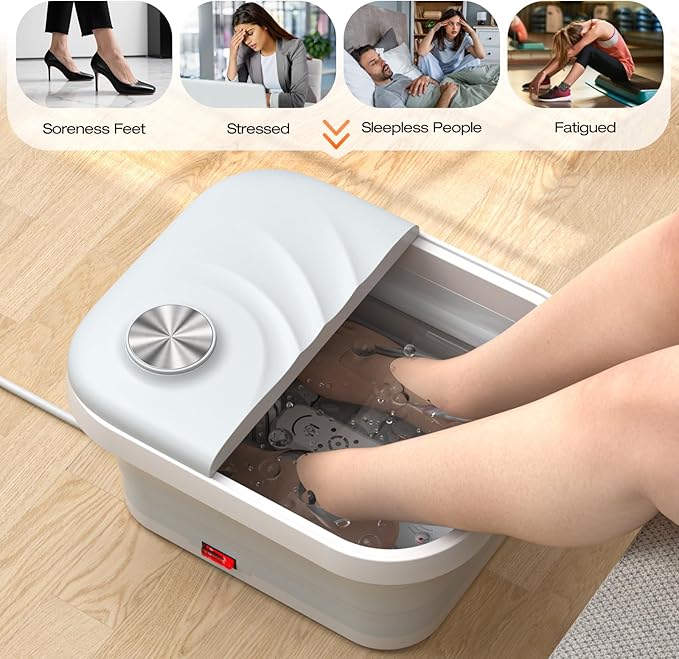 2025 New Collapsible Foot Spa with Heat, Foot Bath Massager with Bubble, Red Light, Temperature Control, 6 Shiatsu Massage Rollers, Pedicure Foot Spa for Feet Stress Relief