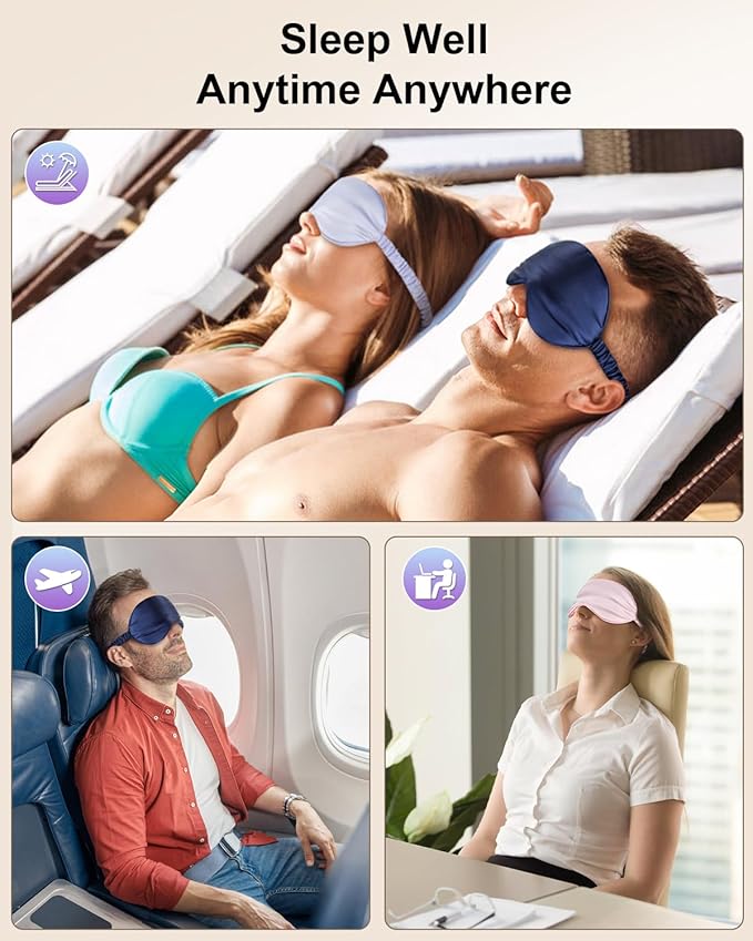 2Pack Silk Sleep Mask,IEKEODI Eye Mask for Sleeping,Elastic Blackout Eye Mask & Blindfold for Full Night's Sleep,Travel and Nap(Pink+Pink)