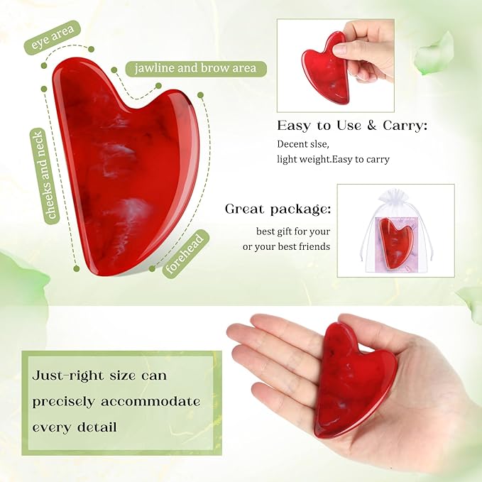 Sherr 24 Sets Gua Sha Facial Tools Bulk Resin Heart Shaped Guasha Boards with Organza Pouch and Cards for Face Body Massage Relaxation Self Care Ideal Spa Acupuncture Prevent Wrinkles (Mixed Colors)