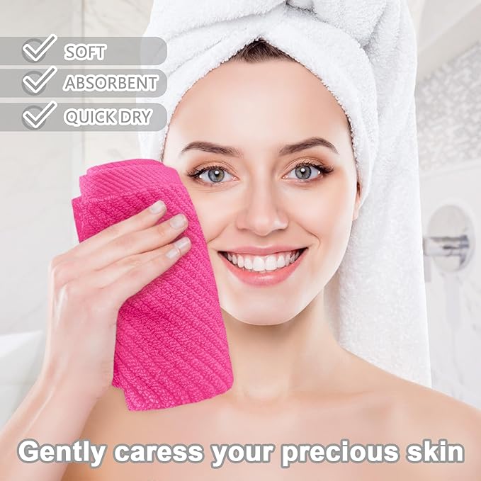 VOOVA & MOVAS Hot Pink Washcloths (6PC, 13"x13") - 100% Cotton | Lightweight | Thick | Quick Dry | Soft | Absorbent, Luxury Towels for Face, Fluffy Wash Cloths for Bathroom, Towel Gift Set, Hot Pink