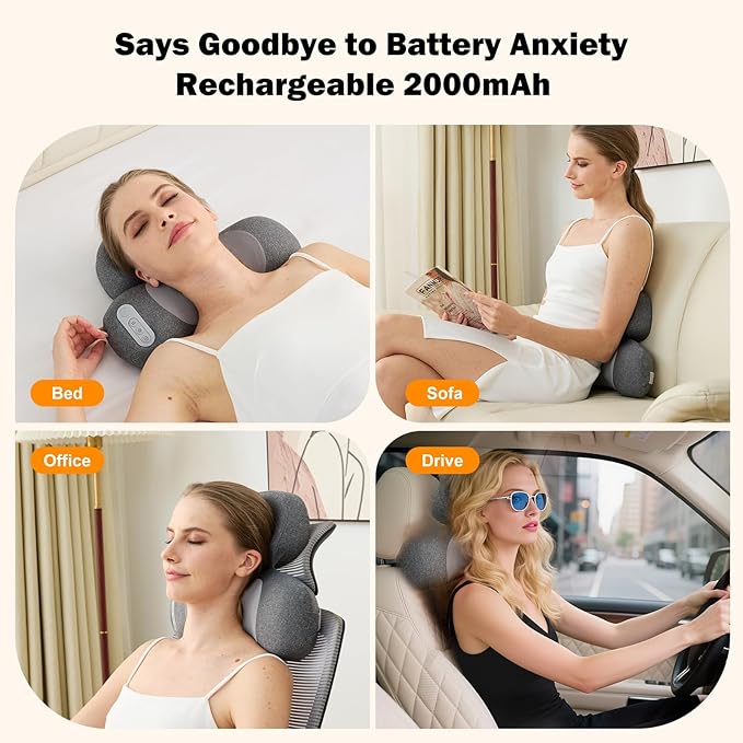 3-in-1 Neck Massager with Heat, Portable Cordless Neck Massager for Pain Relief Deep Tissue, 4D Kneading Shiatsu Neck and Shoulder Massager Pillow, Mothers Day Gift, Mom Gifts