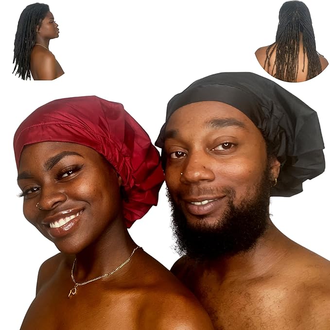 TTAT Shower Cap Extra Large for Men & Women With Braids, Dreadlocks, Locs, Afro, Coily, and Long Hair, Waterproof, Washable, Reusable & Adjustable. For Home, Spa, Conditioning, Self Care (Maroon)