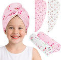 Unicorn Castle Microfiber Hair Towel for Kids 2Pack Hair Wrap Towels Absorbent Hair Drying Towel Wrap Hair Turbans for Curly Thick Hair, Pink White Cherry