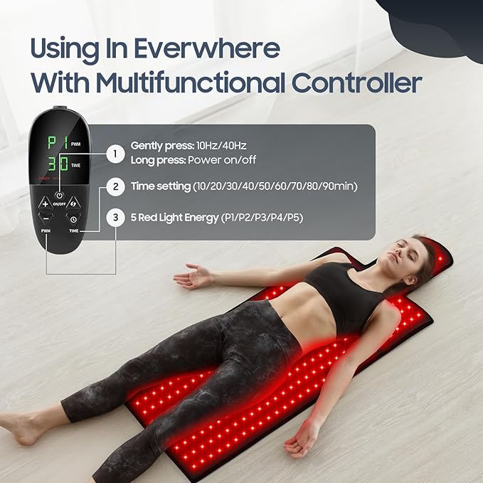 LITDUCK Body Red Light Therapy Mat, Eligible Red Light Therapy Blanket, 2in1 LEDs(660nm& 850nm), Premium Leather, Adjustable Timer & Intensity 36.3"*15.8" (325leds)