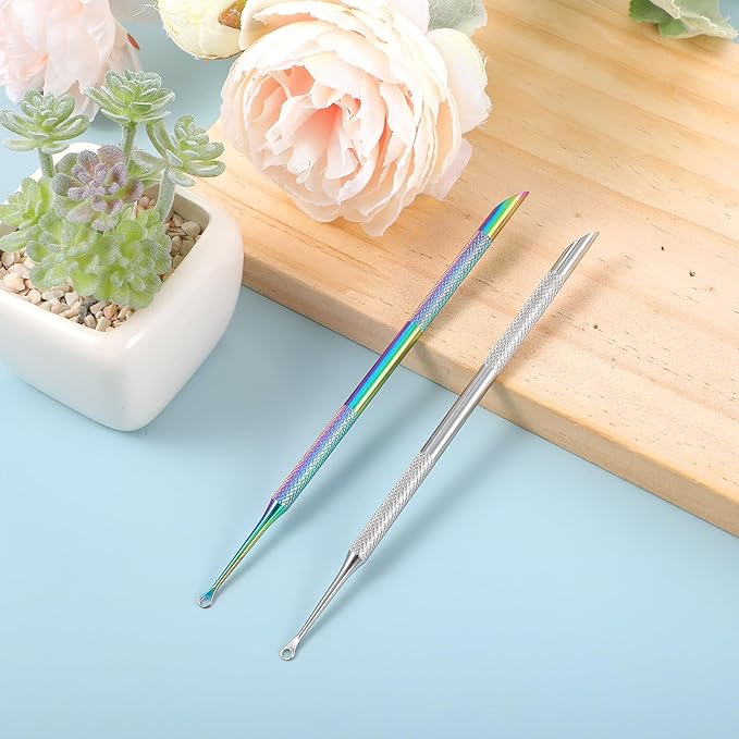 2PCS Pre Treatment Cuticle Pusher Dual Ended Cuticle Remover Stainless Steel Nail Dirt Cleaner Tool For Women Salon Home Fingernails Toenails Manicure Pedicure Nail Art Care Tools