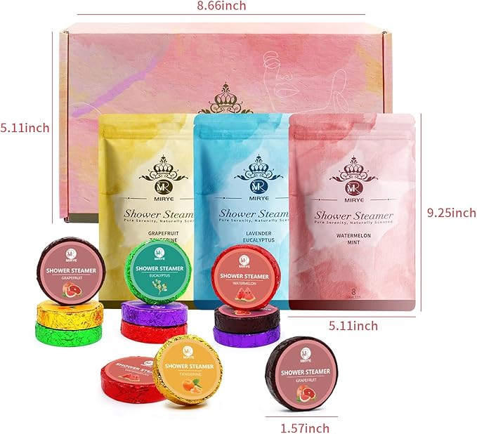 MR MIRYE Shower Steamers Aromatherapy, 24-Pack Shower Bombs Birthday Gifts for Women, Valentine's Day Gift with Eucalyptus Mint Lavender Watermelon Grapefruit Tangerine Essential Oils