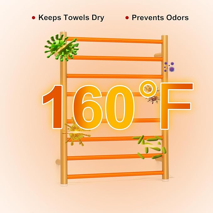 Electric Towel Warmer Rack,Heating Towel Warmer,Timer & Temperature Control,Wall-Mounted Plug-in for Bathroom,Gold,Stainless Steel,8-Bar(27.56x20.87x4.41in)