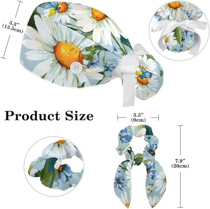 Scrub Cap with Hair Scrunchy, Ponytail Holder Surgical Cap