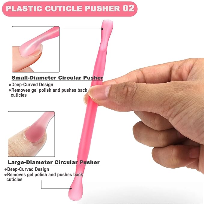 2Pcs Plastic Cuticle Pusher, Dual-end Dead Skin Nail Pusher, Gentle Plastic Pusher, Gel Polish Remover Tool, Manicure and Pedicure Tool, Rose Red