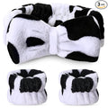 Hanaive 3 Pcs Spa Headband and Wristbands Set for Washing Face Makeup Skincare Hair Band Skin Care Accessories Tools for Women Gifts(Cow)