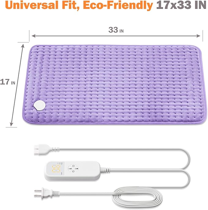 Heated Pad for Back/Neck/Shoulder Pain Relief - 17"x33" Electric Heating Pad with 6 Heat Settings, Auto-Off, 4 Timers - Ideal Gift for Women Mom Sister Wife Grandma on Mother’s Day Christmas Birthday