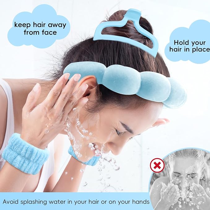 my novel things Spa Headband For Washing Face, Skincare headband and Wristband set With Hair Clips for Women Girls, Soft-Puffy Velvet Makeup Headbands Hair Band