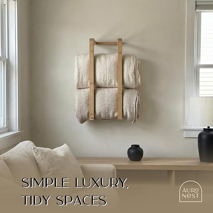 Bamboo Towel Racks - Vertical Wood Towel Rack Bamboo Bathroom Accessories, Storage, Wall Towel Rack for Rolled Towels for Bathroom Furniture, Spa Furniture and Decor (Natural, Medium)