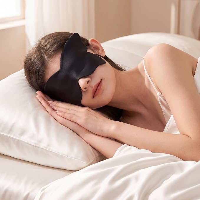 Butterfly-Shaped Silk Sleep Mask for Women - Black Ultra-Soft Light Blocking Eye Cover with Elastic Strap, Ideal for Night Sleep Travel Office Naps & Home Use