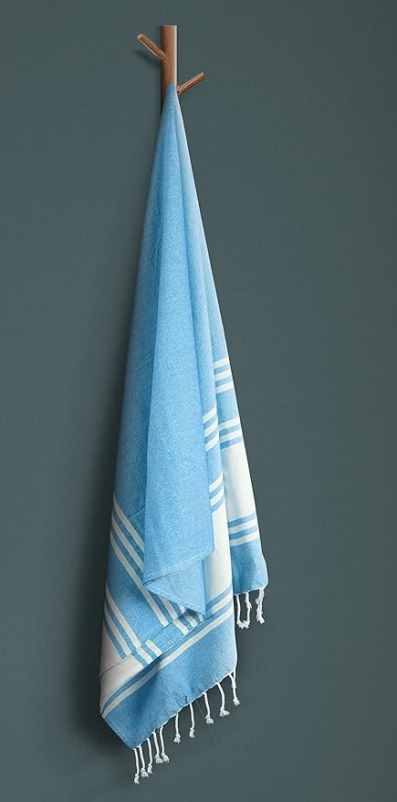 Goroly Home Cotton Turkish Peshtemal Beach Towel, Extra Large, Thin Quick Dry Sand Free Pool & Swim Towel, Bathing Blanket, Travel Essentials, (Turquoise Blue, 36x71 Inches)